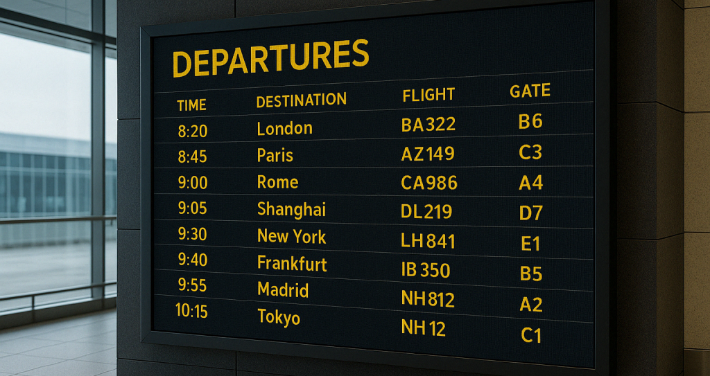 Painel de LED instalado em um aeroporto